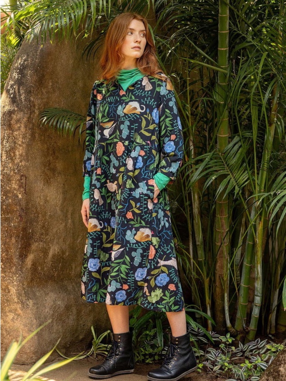 Gudrun Sjoden Mockingbird Dress Linen Blend Black Nature Pattern Size Small S